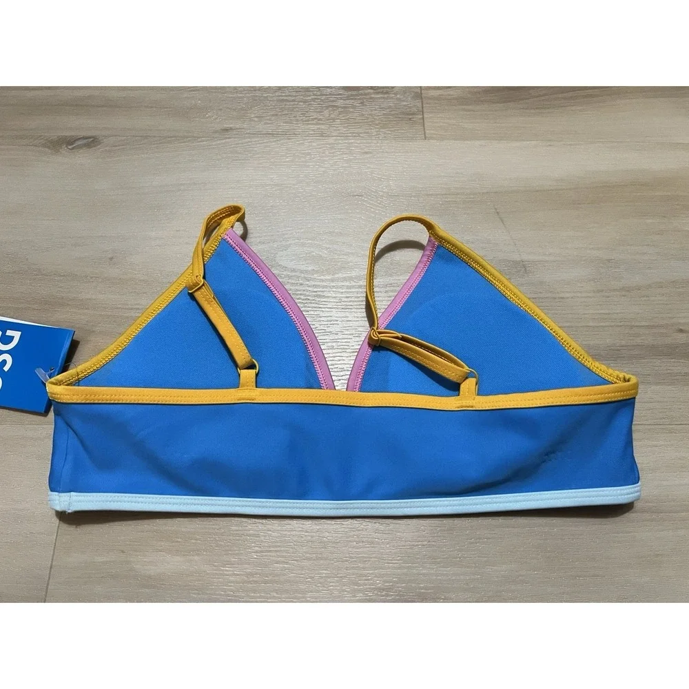 DSG Girls Bound Bikini Top Aqua Blue Pink‎ Trim Size Large 50+ UV Protection